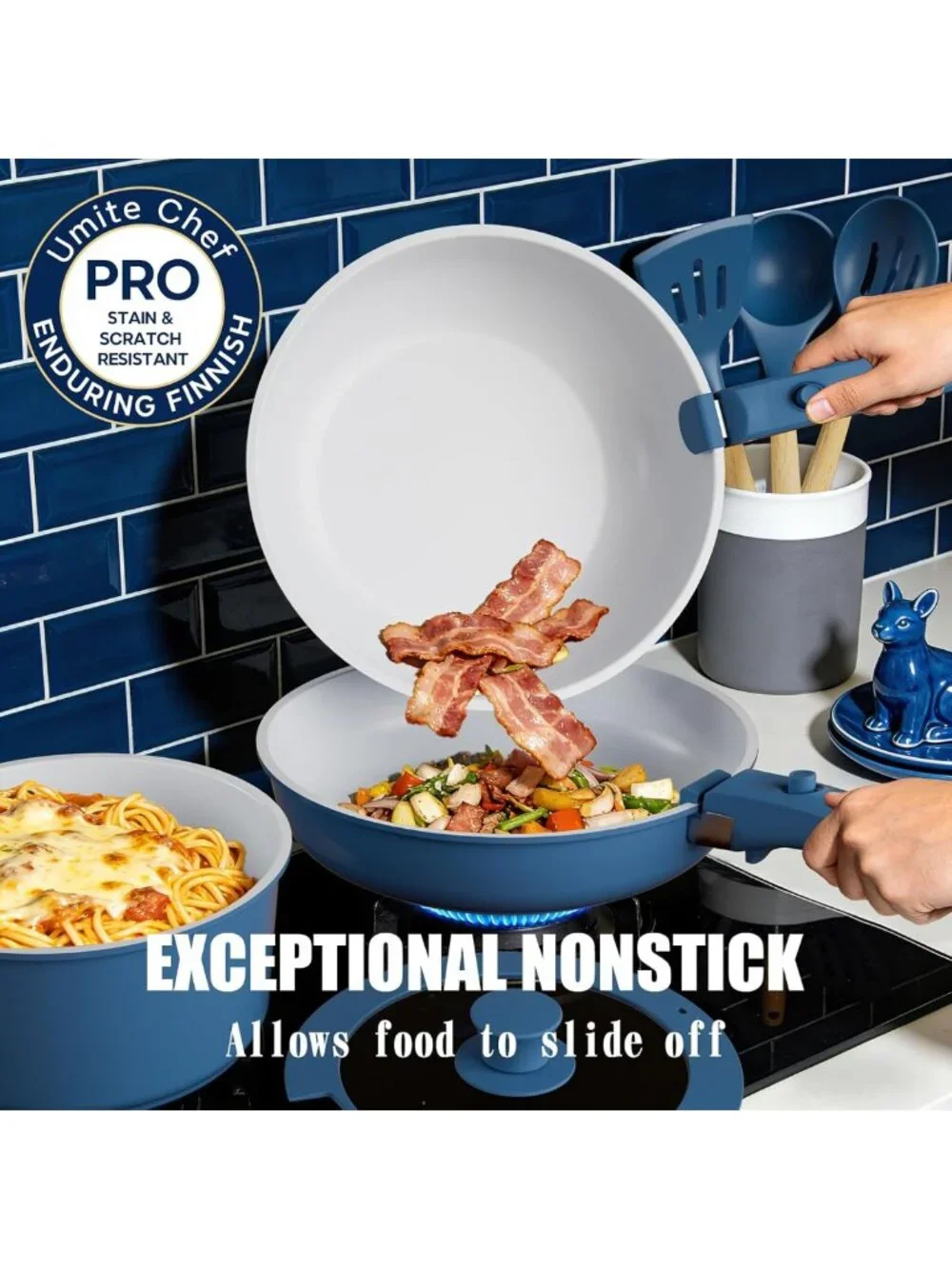 Non-Stick Ceramic Cookware Set, 21 Pcs Induction Pots & Pans with Utensils